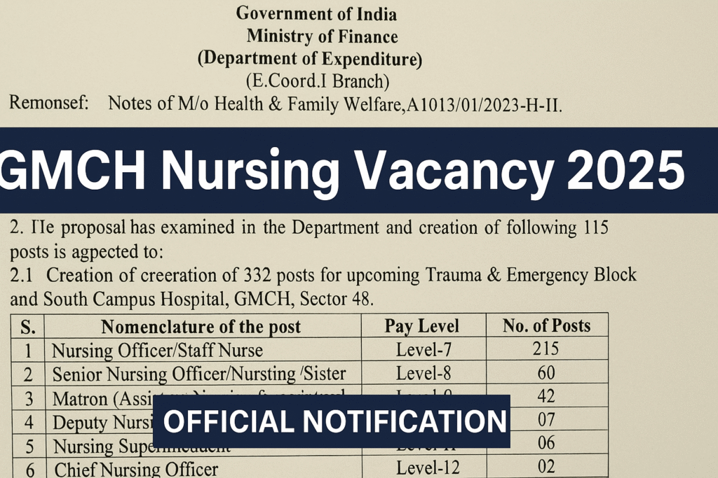 GMCH Nursing Vacancy 2025, GMCH Recruitment 2025, Nursing Officer Vacancy 2025, Staff Nurse Recruitment, GMCH Chandigarh Jobs, Government Nursing Jobs 2025, GMCH Online Form, GMCH Official Notification, Nursing Job in Chandigarh, BSc Nursing Vacancy 2025, Government Medical College Chandigarh Vacancy, Apply for GMCH Jobs, GMCH Sector 32 Recruitment, Nursing Sarkari Naukri, GMCH Admit Card 2025, GMCH Result 2025