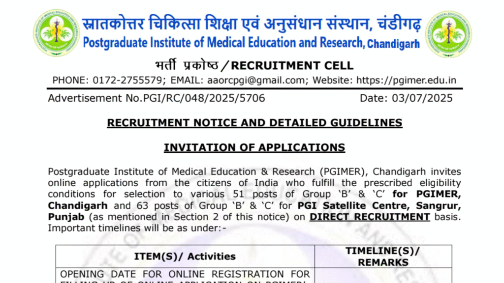 PGIMER Nursing Officer Vacancy 2025 Official Notification Image in English – Includes Nursing Officer post, 2025, eligibility, syllabus, and exam pattern details**