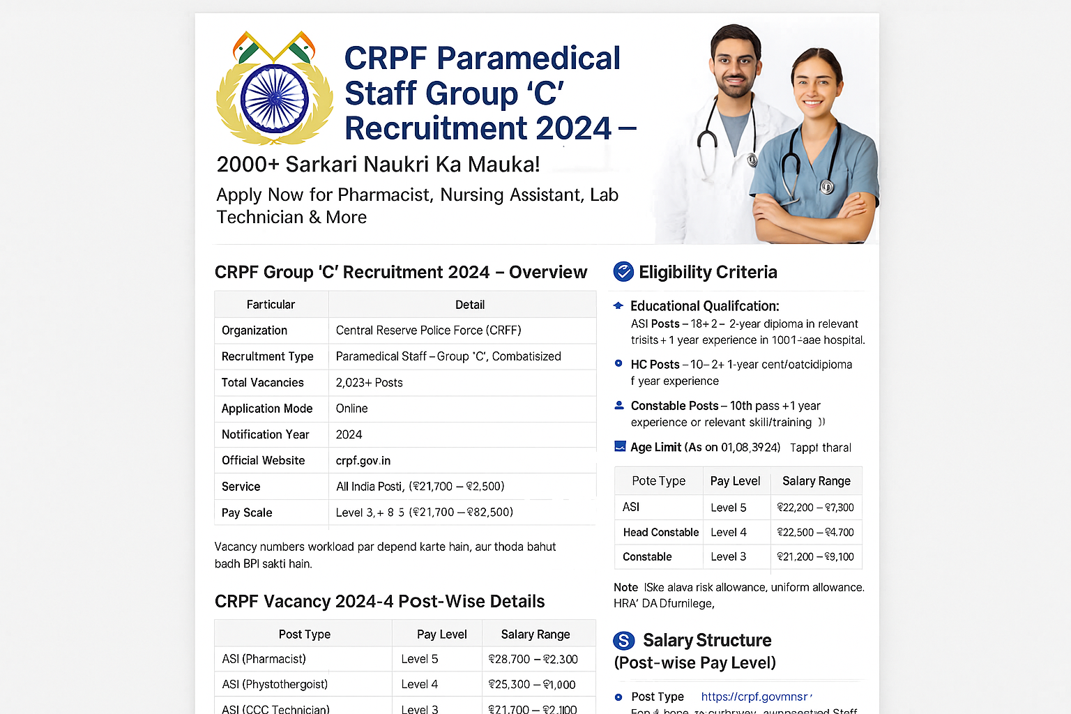 CRPF Paramedical Vacancy 2025 – Official notice with full vacancy, eligibility, and post details