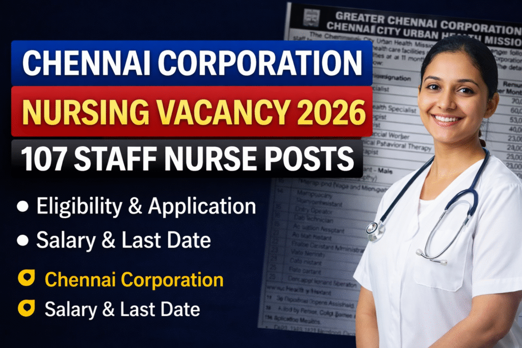 Chennai Corporation Nursing Vacancy 2026 notification for 107 Staff Nurse posts under Chennai City Urban Health Mission