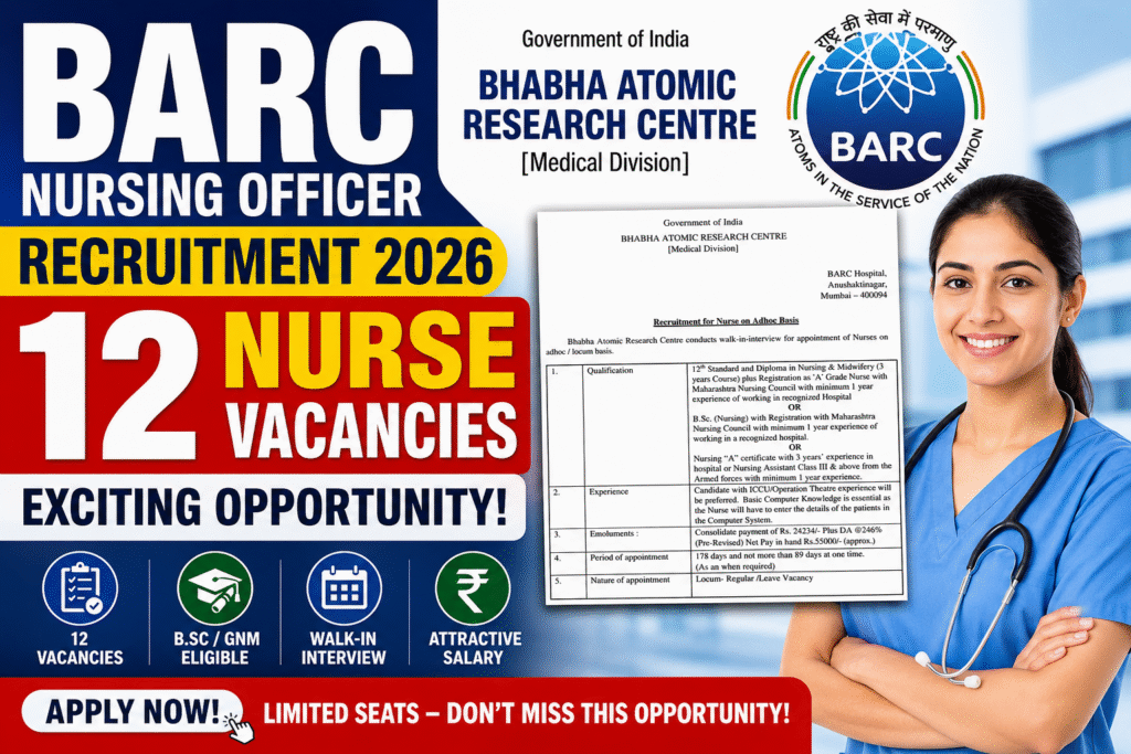 BARC Nursing Officer Recruitment 2026 Vacancy Notification Screenshot
