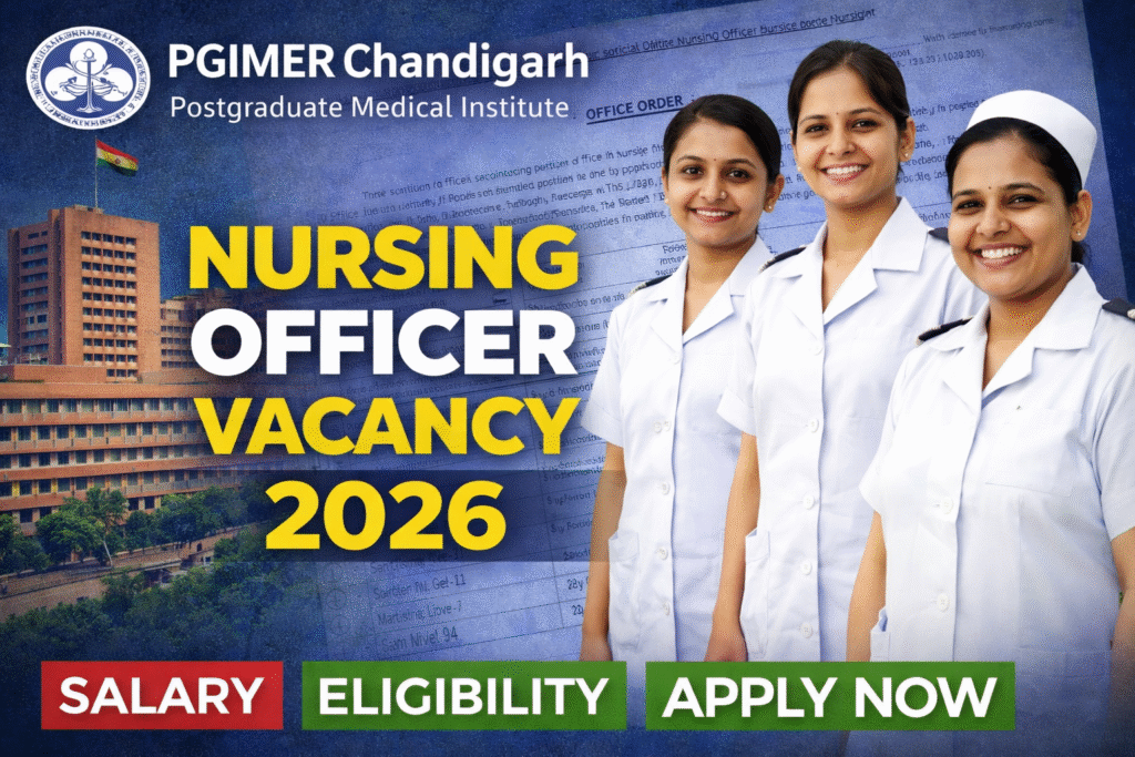 PGIMER Chandigarh Nursing Officer Vacancy 2026 official notice showing 94 nursing officer posts and recruitment details