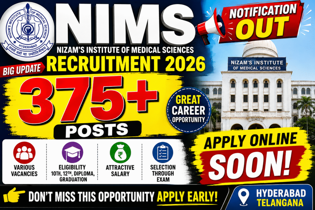 NIMS Recruitment 2026 Notification Out for 375+ Posts Apply Online